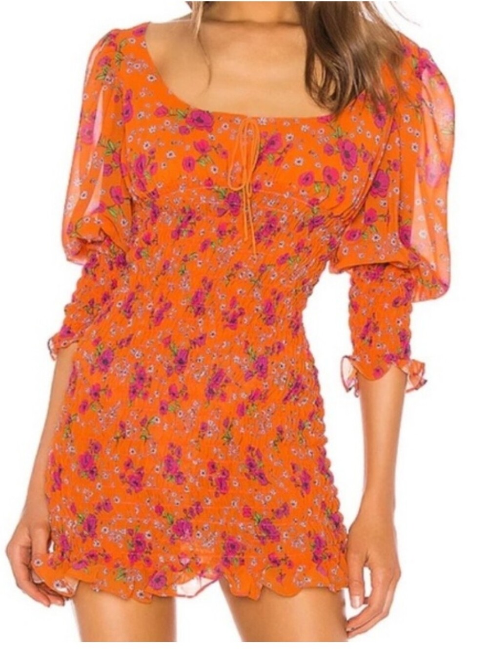 For Love And Lemons Orange Floral Peony Mini Dress